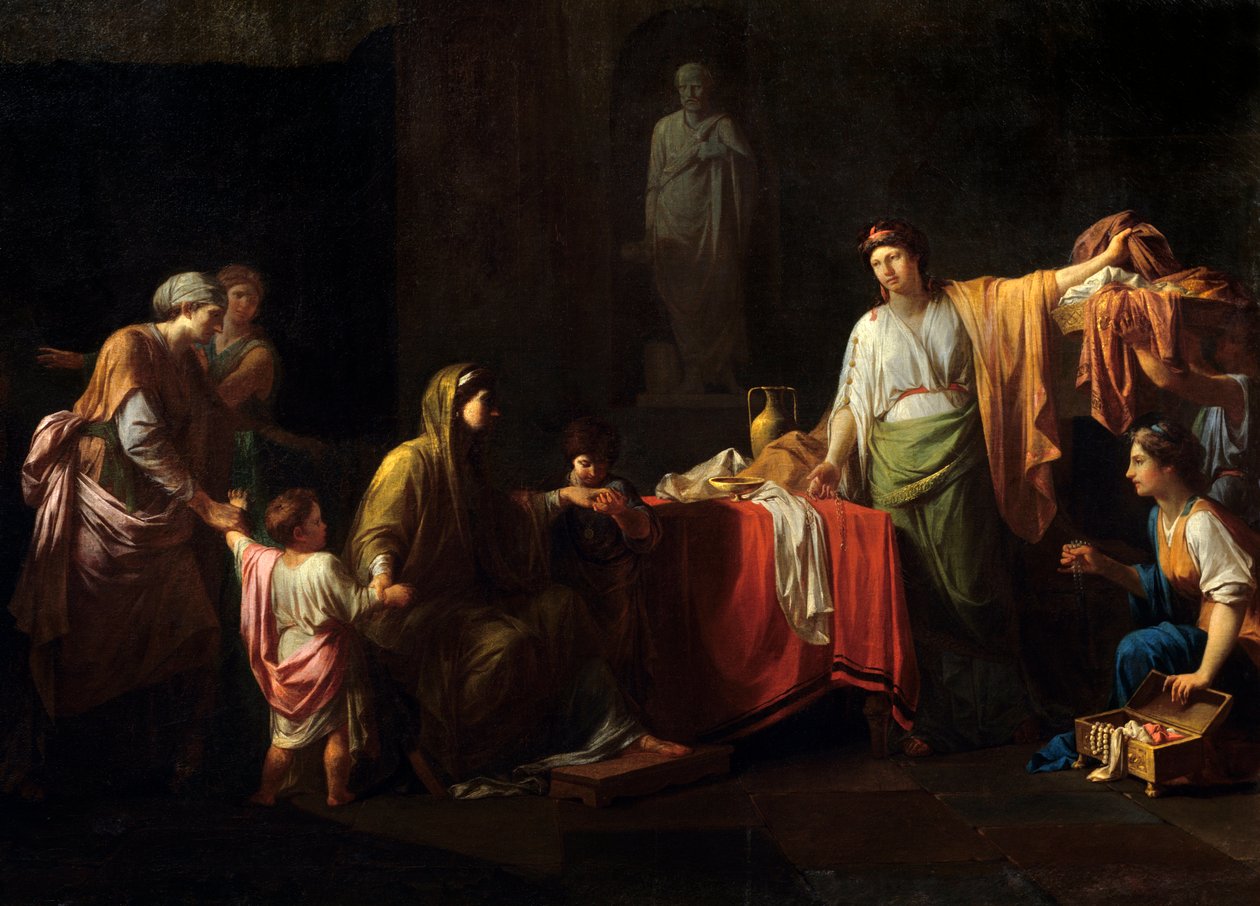 Detalhe de: Cornelie (189 - 110 AC) mãe dos Gracques - Tiberius Sempronius Gracchus e seu irmão Caius Sempronius Gracchus apelidado de Gracques, estadistas romanos - Pintura de Jean Francois Peyron (1744-1814) de Jean François Pierre Peyron