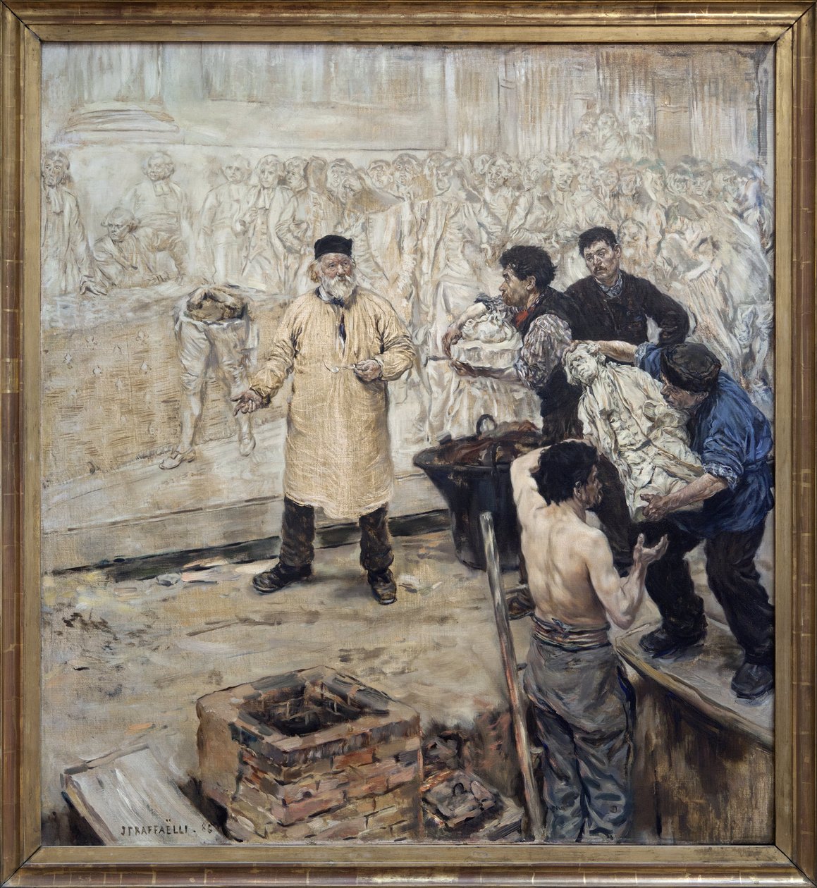 Na patinadora. Pintura a óleo sobre tela de Jean François Raffaelli (1850-1924), o fundador Eugene Gonon (1814-1892) prepara o molde de cera perdida do grande relevo feito por Jules Dalou (1838-1902) para o Palais Bourbon em Paris (Câmara de Deputados), um de Jean Francois Raffaelli