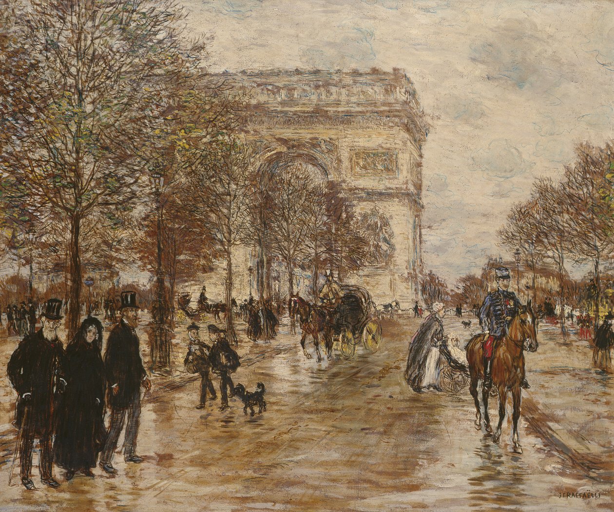 A, champs elysees, la rc, de, triomphe de Jean Francois Raffaelli