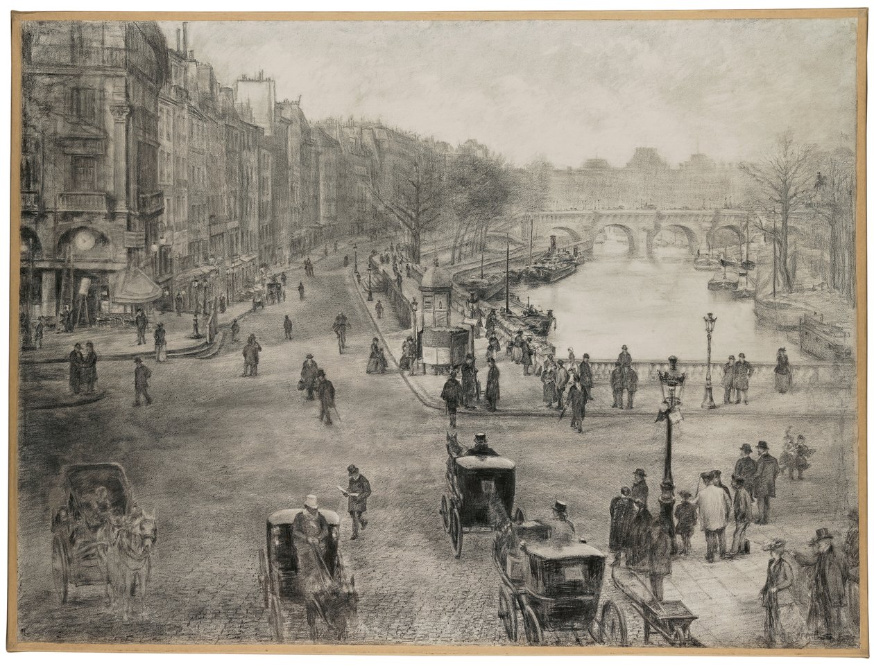 Paris, Place de Saint Michel com o Quai des Grands Augustins e Pont Saint Michel em primeiro plano e Pont Neuf e o Louvre em segundo plano, c.1900 de Jean Francois Raffaelli