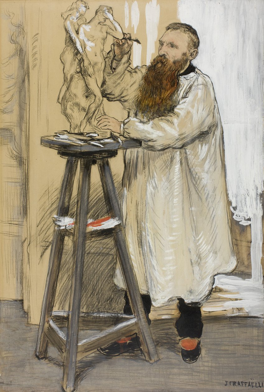 Retrato do Escultor Auguste Rodin em seu ateliê, c.1889 de Jean Francois Raffaelli