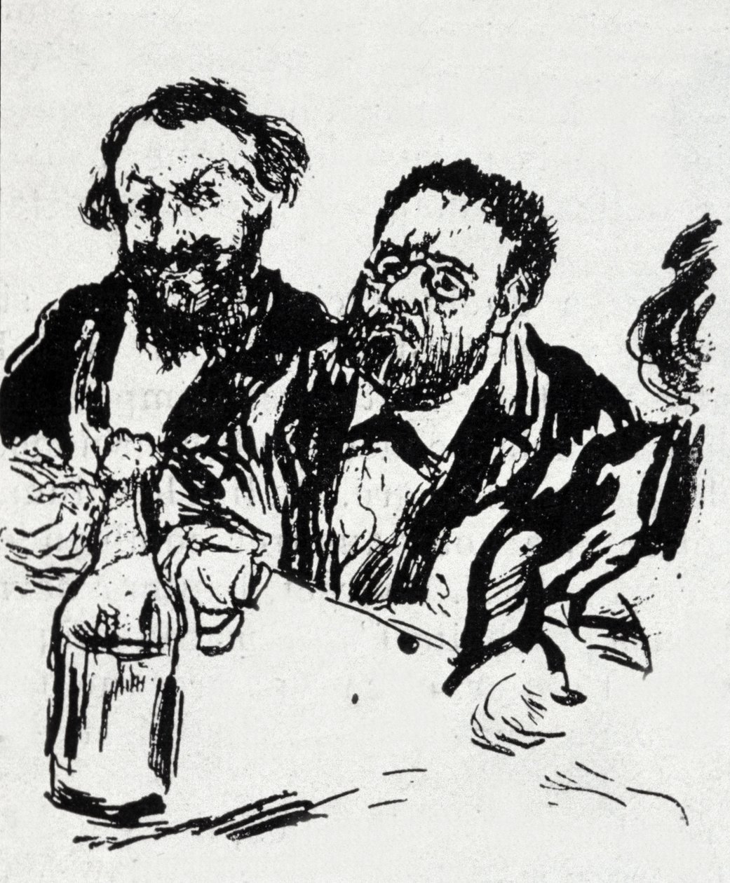 O pintor Edouard Manet (1832-1883) e o escritor Emile Zola (1840-1902) na mesa Caricatura de Jean Francois Raffaelli (1850-1924) de Jean Francois Raffaelli