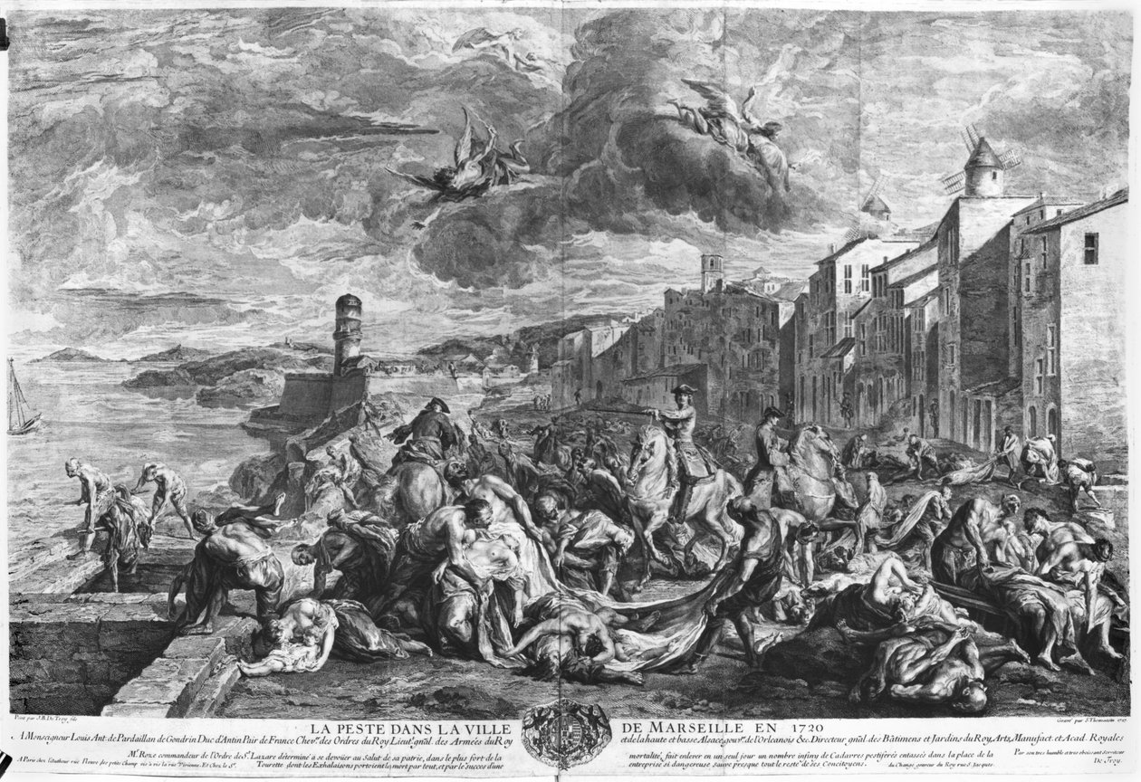 A peste de 1720 em Marselha, gravada por Simon Thomassin (1655-1733) 1727 (gravura) (foto p - b) de Jean Francois de (after) Troy