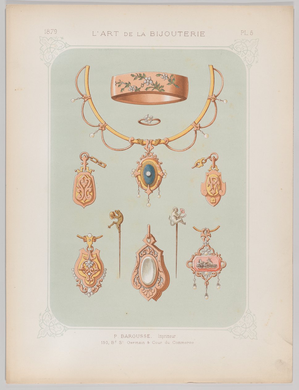 Desenhos de Jóias em Ouro e Ouro Rosa, 1879. de Jean François Barousse