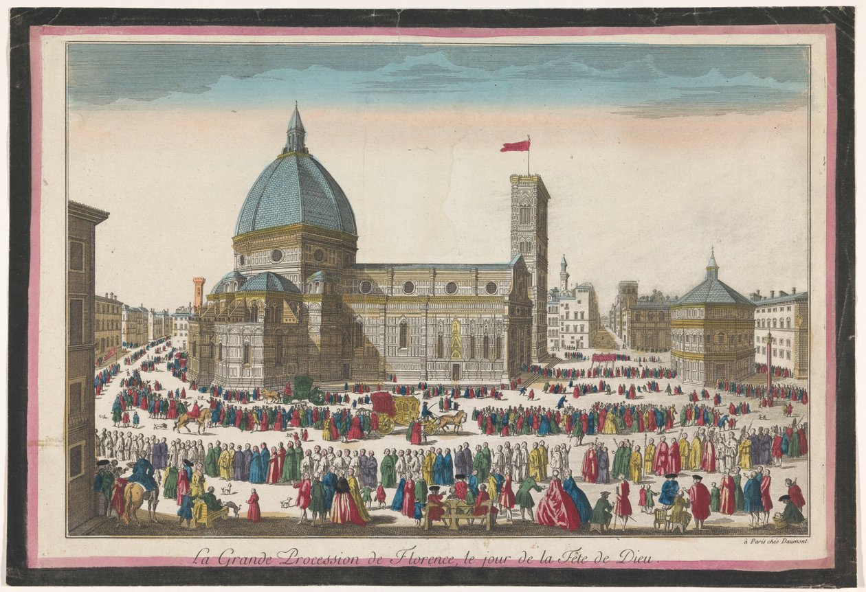 Vista da Catedral de Florença com uma procissão no dia de Corpus Christi
La grande procissão de Florence, le jour de la fête de Dieu (título sobre o objecto) de Jean François Daumont
