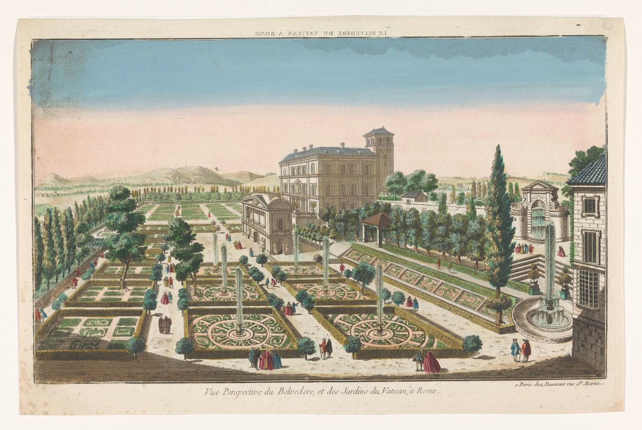 Vista dos Jardins do Vaticano no Estado da Cidade do Vaticano
Le Belvedere du Vatican a Rome (título sobre o objecto) de Jean François Daumont