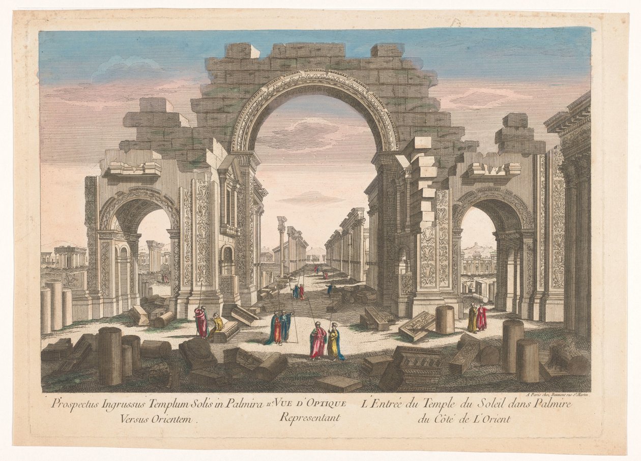 Vista das ruínas do arco da colunata em Palmyra, vista do leste 11º. Representante da Vue d