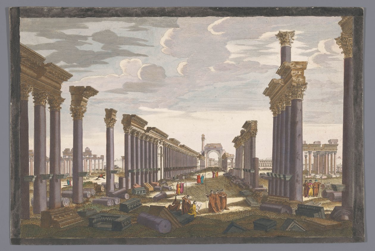 Vista do arco em ruínas da colunata de Palmyra, vista do lado oeste
12e. Vüe d