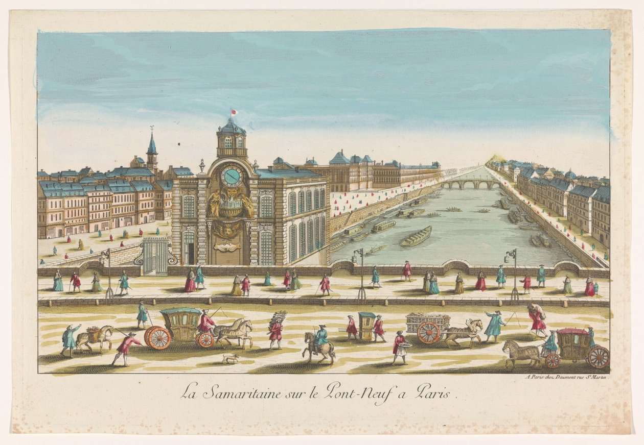 Vista da bomba de água Samaritaine no Pont Neuf sobre o rio Sena em Paris
La Samaritaine sur le Pont-Neuf a Paris (título sobre o objecto) de Jean François Daumont