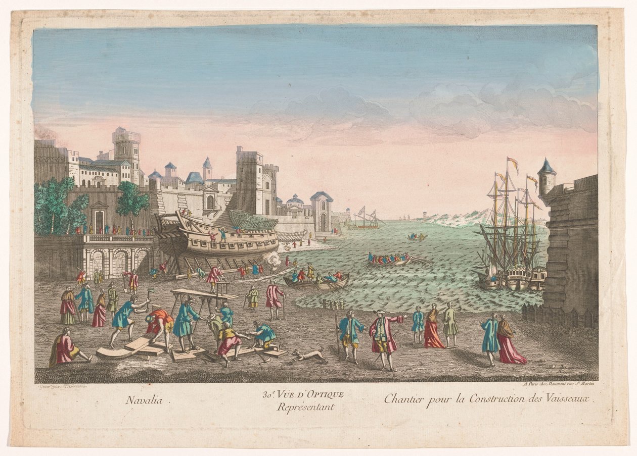 Gezicht op een scheepswerf
30e. Vista óptica representando um estaleiro naval para a construção de navios (título sobre o objecto) de Jean François Daumont