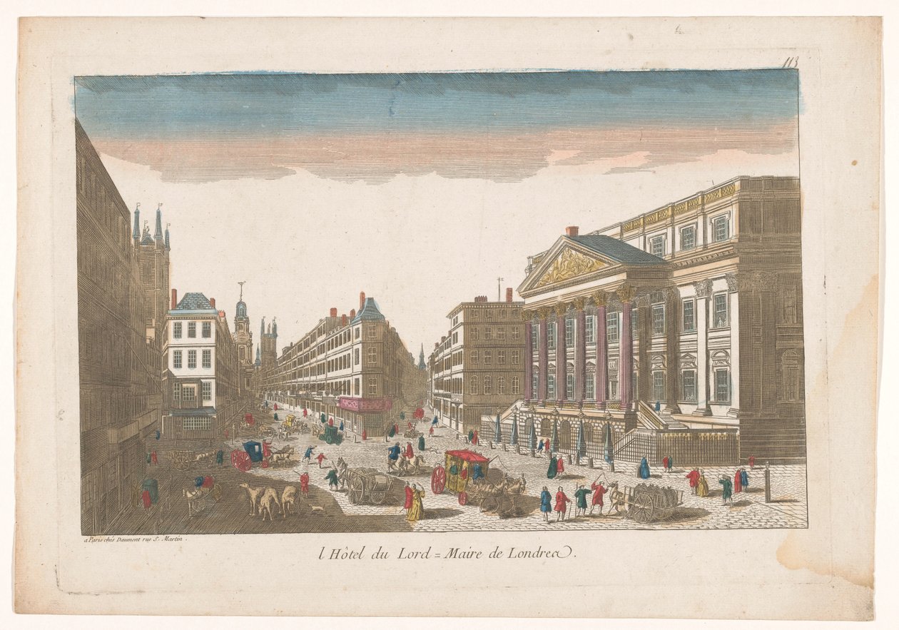 Vista da Mansion House em Londres l´Hôtel du Lord = Maire de Londre (título no objeto) de Jean François Daumont