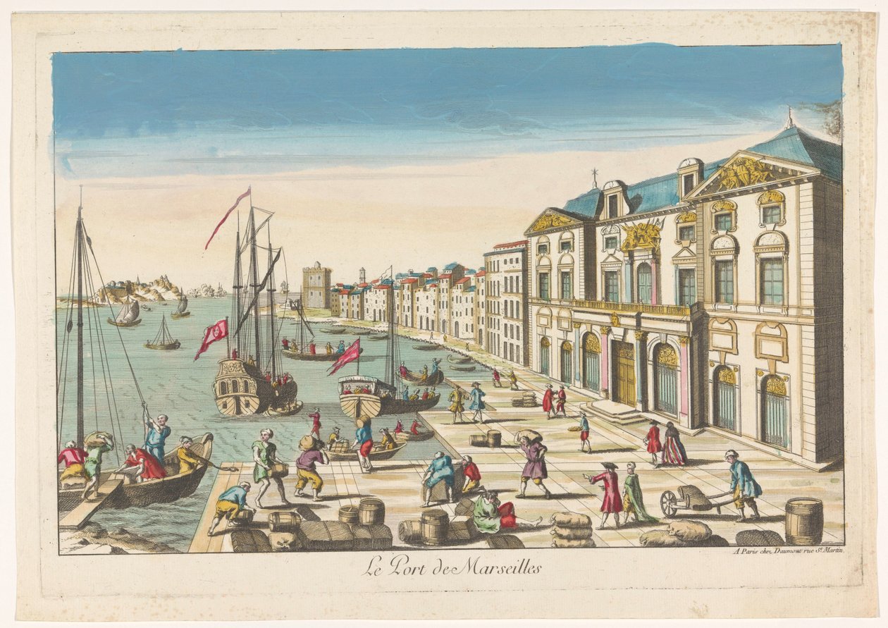 Vista da Câmara Municipal e do Porto em Marselha Le port de Marseille (título no objeto) de Jean François Daumont