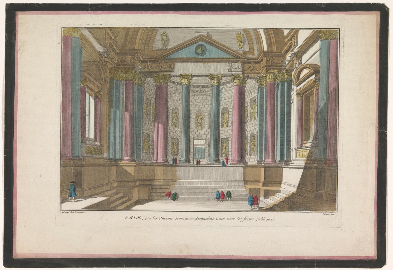 Vista do interior de um edifício romano Venda, que les anciens Romains destinoient pour voir les fêstes publiques (título no objeto) de Jean François Daumont