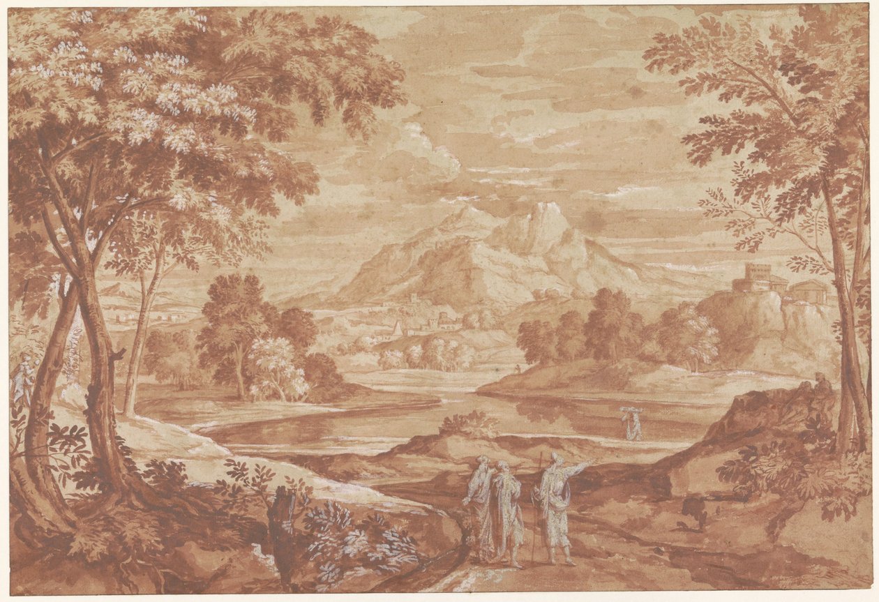 Paisagem arcadiana com pessoas a caminhar de Jean François Millet (II)