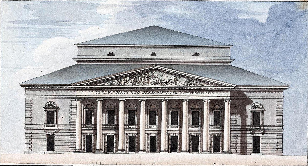 Fachada do Teatro Bolshoi Kamenny Imperial de São Petersburgo, 1802 de Jean François Thomas de Thomon
