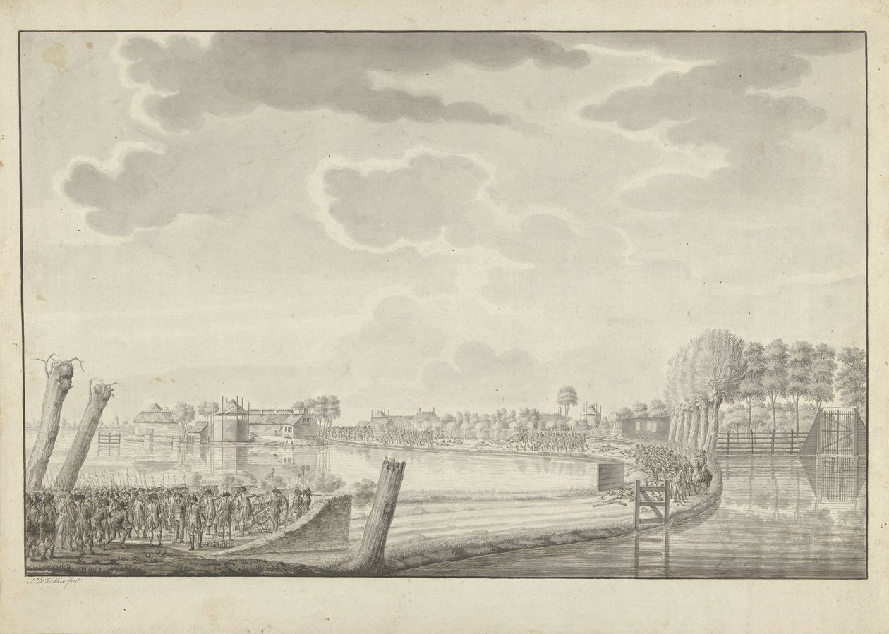 Ataque em Ouderkerk aan de Amstel, 1787 de Jean George Teissier (signed by artist)