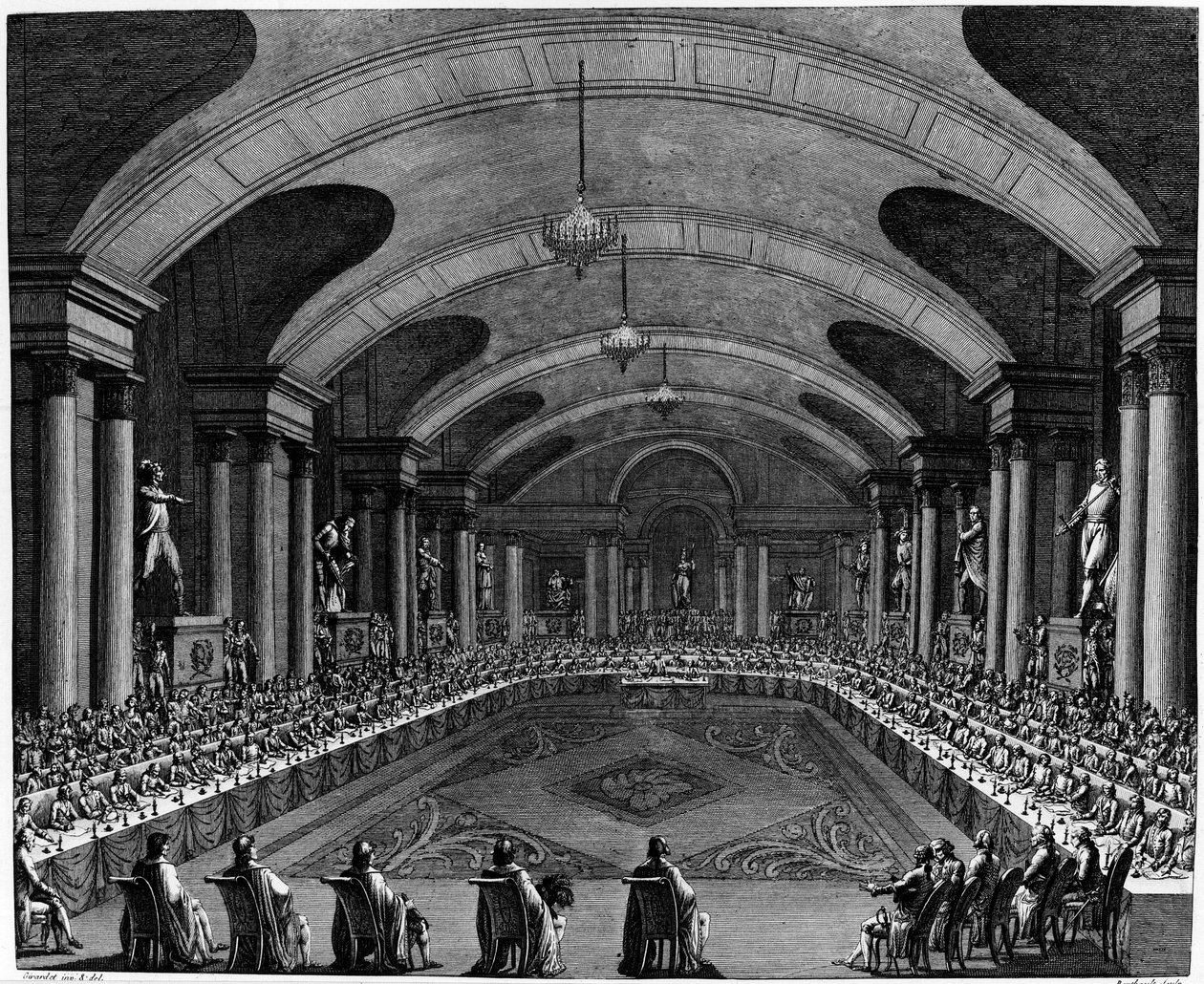 Revolução Francesa: "Sessão inaugural do Instituto em 1795". Em 25 de outubro de Jean Girardet
