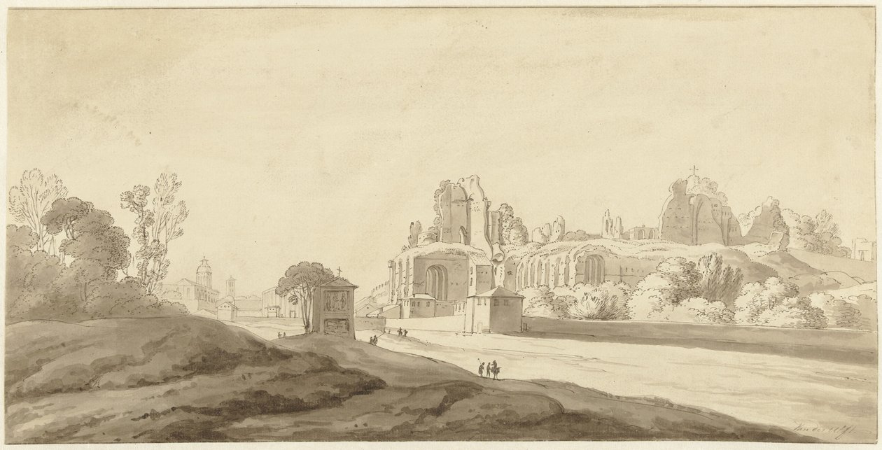 Vista das ruínas do palácio no Palatino em Roma de Jean Grandjean (attributed to)