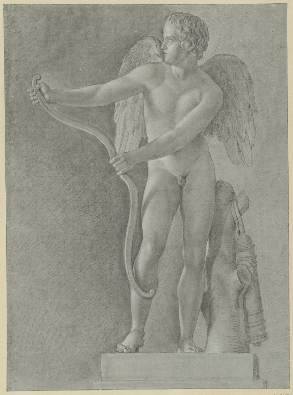 Estudo de uma estátua de Cupido esticando o seu arco de Jean Grandjean