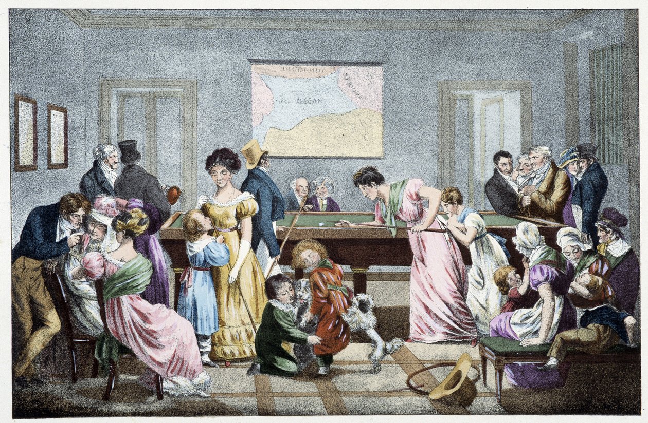 Uma sala de bilhar no século XIX: baseada em uma litografia de Marlet. de Jean Henri (after) Marlet