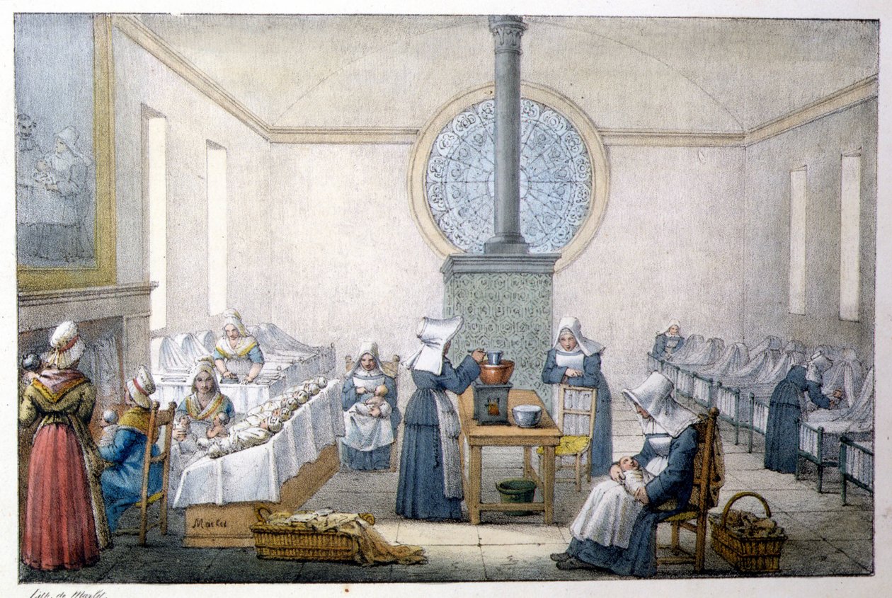 Crianças encontradas (orfanato) - Litografia de Marlet, final do século XIX de Jean Henri Marlet