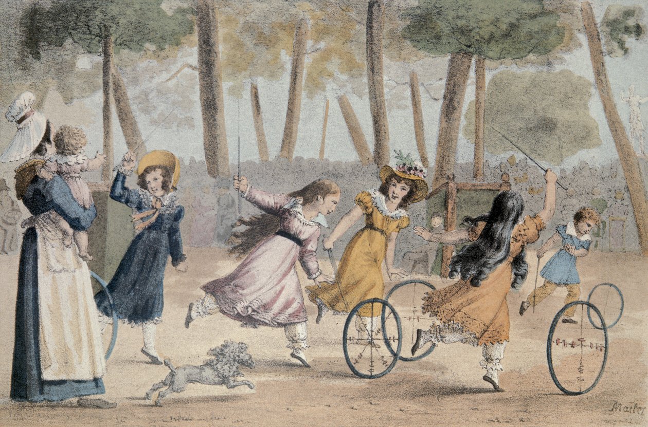 Meninas, jogando aro, em, a, luxembourg, jardins de Jean Henri Marlet