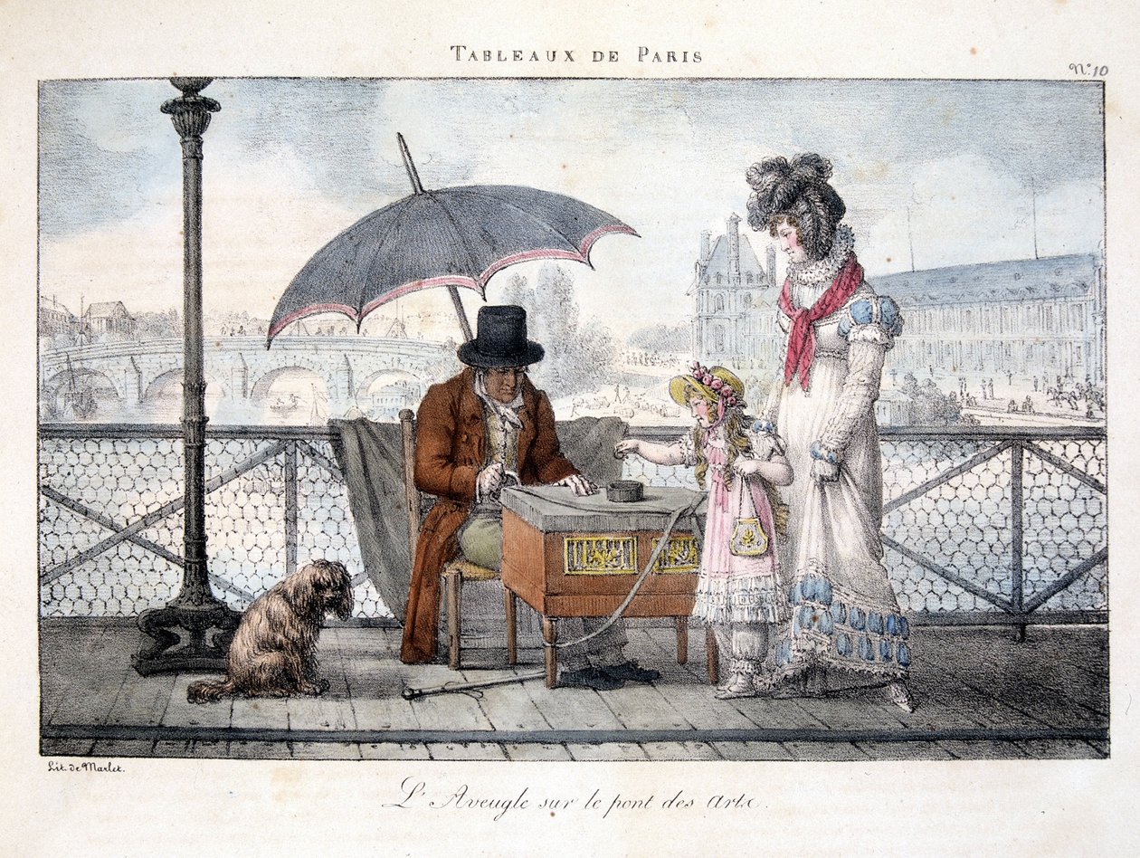 O cego na Pont des Arts - in "Pinturas de Paris" de Marlet de Jean Henri Marlet