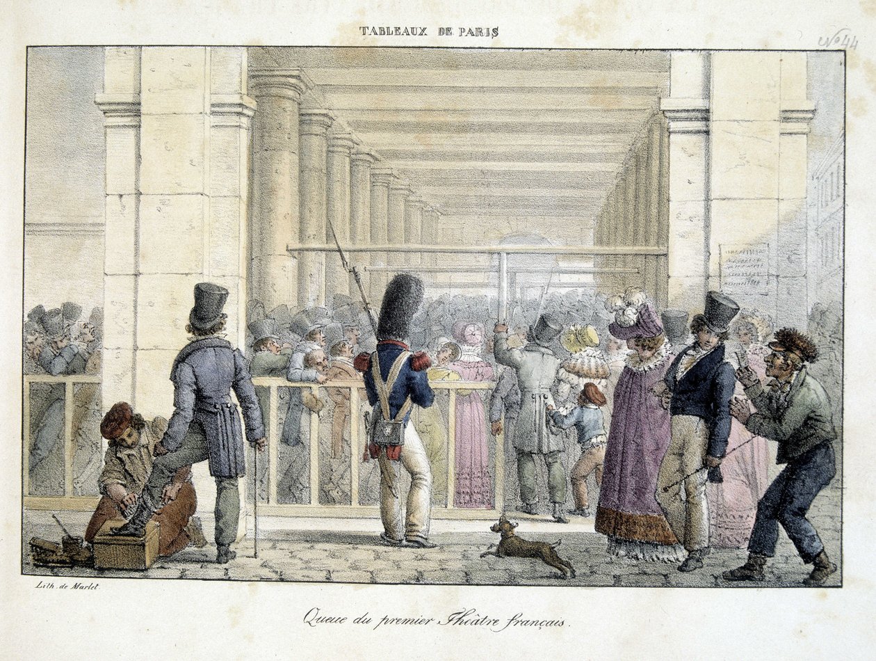 Fila no Primeiro Teatro Francês, - litografia de Marlet, em "Tableaux de Paris". de Jean Henri Marlet