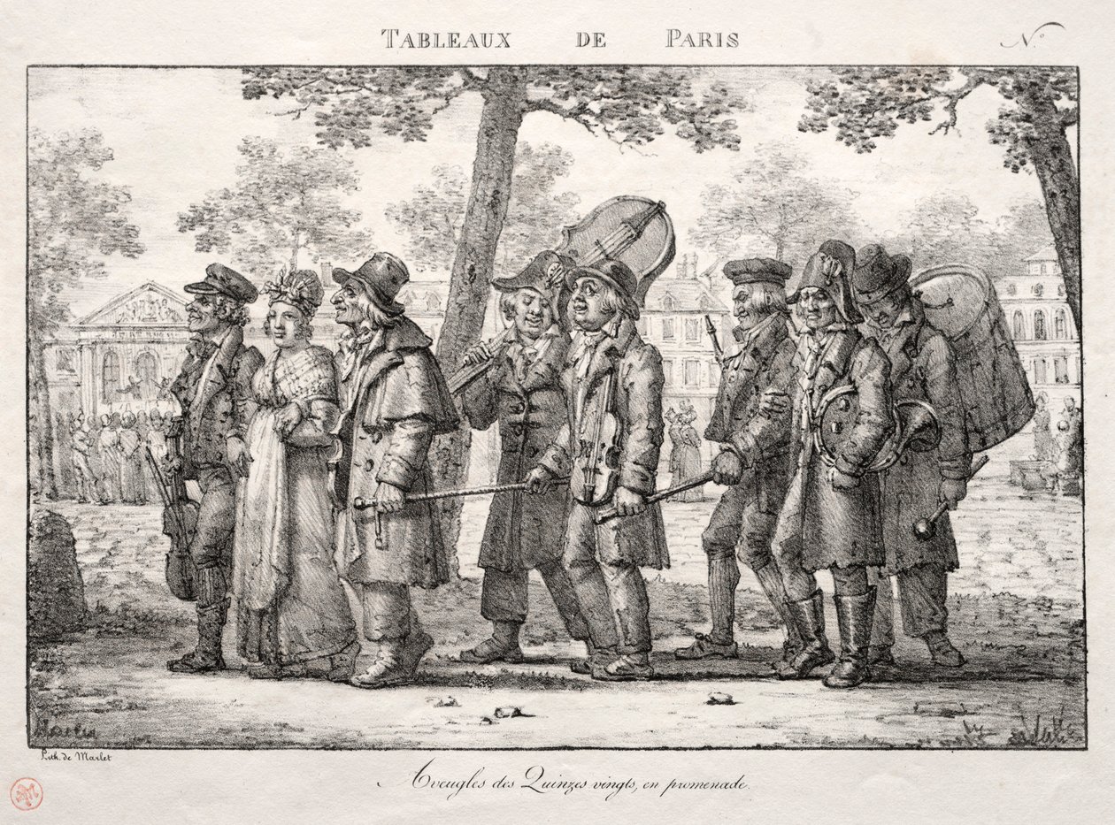 Cenas de Paris: homens cegos do Quinze Vingts, andando. de Jean Henri Marlet