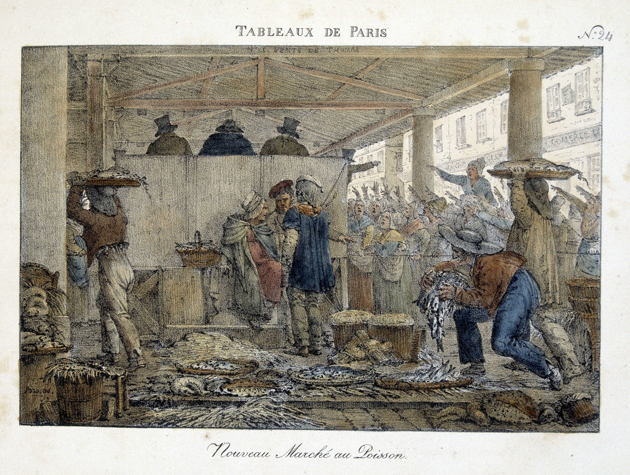 A nova Marche aux poissons de Paris - litografia de Brocas de Jean Henri Marlet