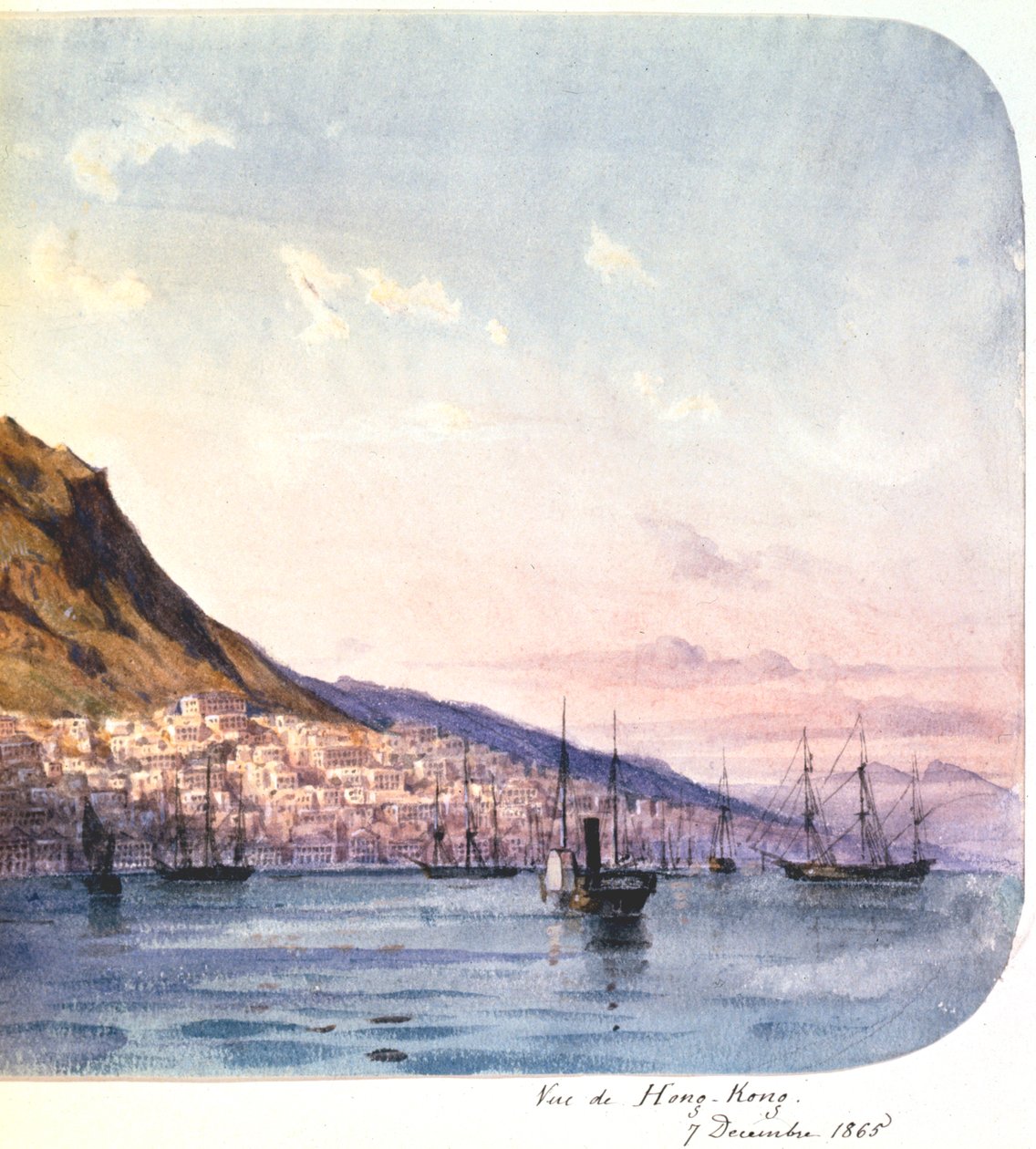 "Vista de Hong Kong, 7 de Dezembro de 1865".   de Jean Henri Zuber