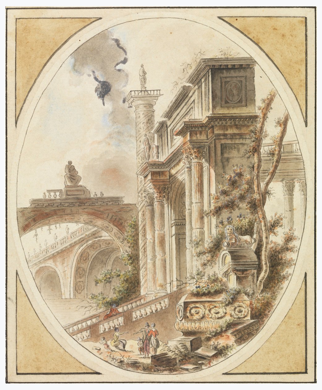 Desenho, Fantasia de uma ruína arquitetónica, ca. 1770 de Jean Henry Alexandre Pernet