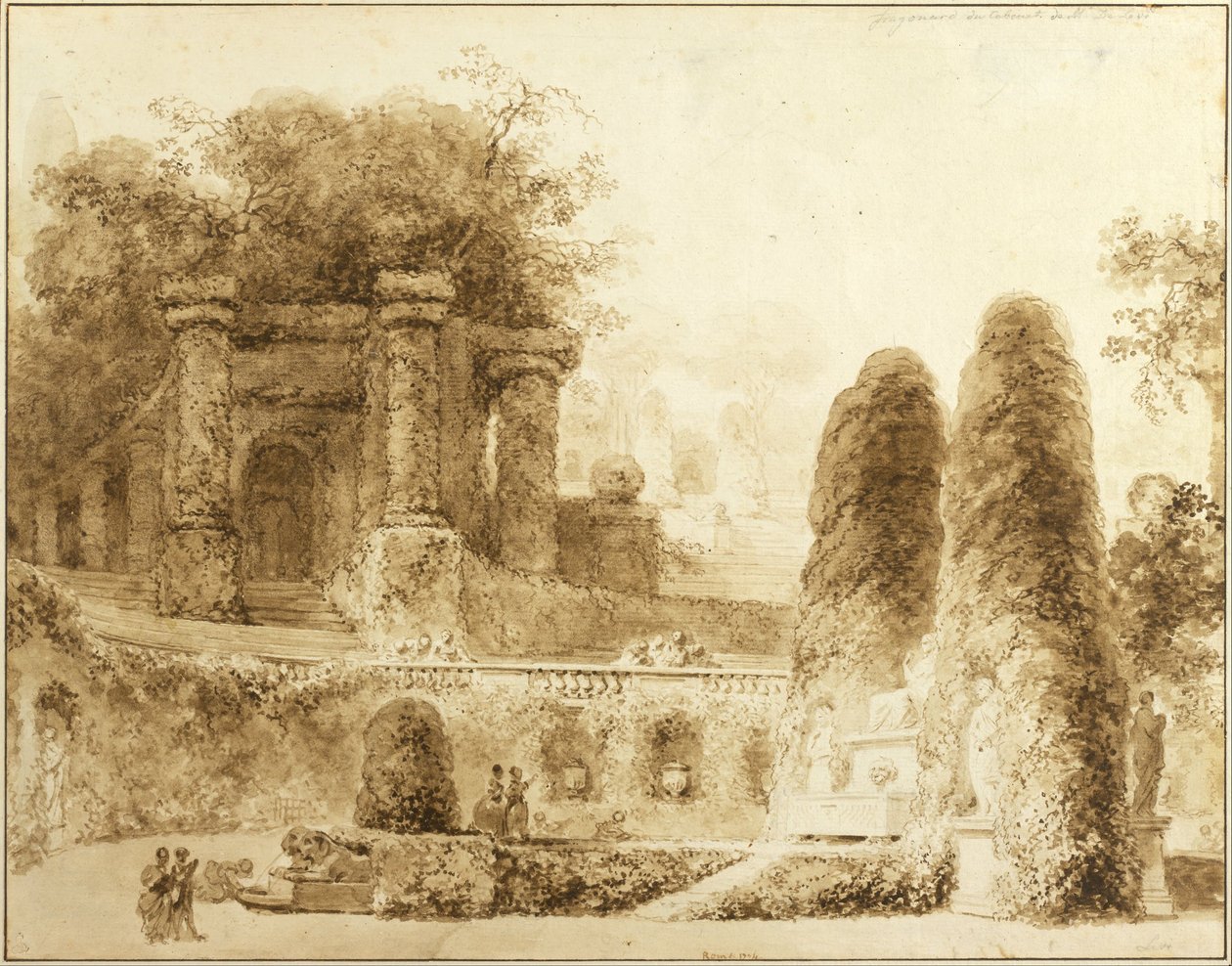Parque Romano com Fonte, 1774 de Jean Honore Fragonard