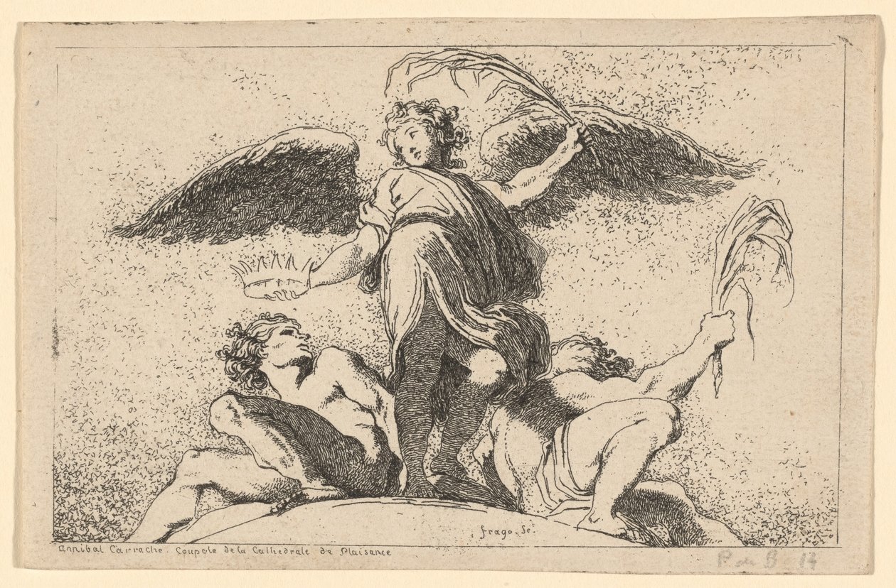 Anjo segurando uma palma e uma coroa de Jean Honoré Fragonard after Annibale Carracci