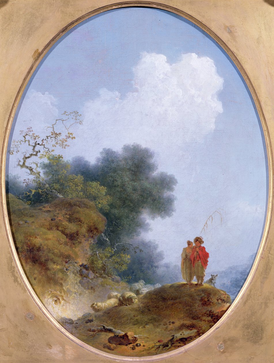 Um pastor tocando flauta enquanto uma menina camponesa escuta, 1765 de Jean Honore Fragonard
