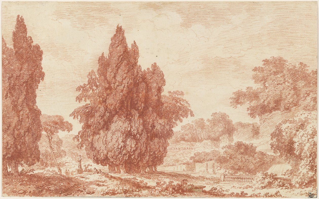 Um grupo de ciprestes em um parque italiano de Jean Honore Fragonard
