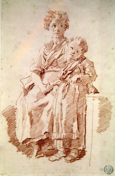 Uma jovem com sua irmã, 1774 (giz vermelho sobre papel) de Jean Honore Fragonard