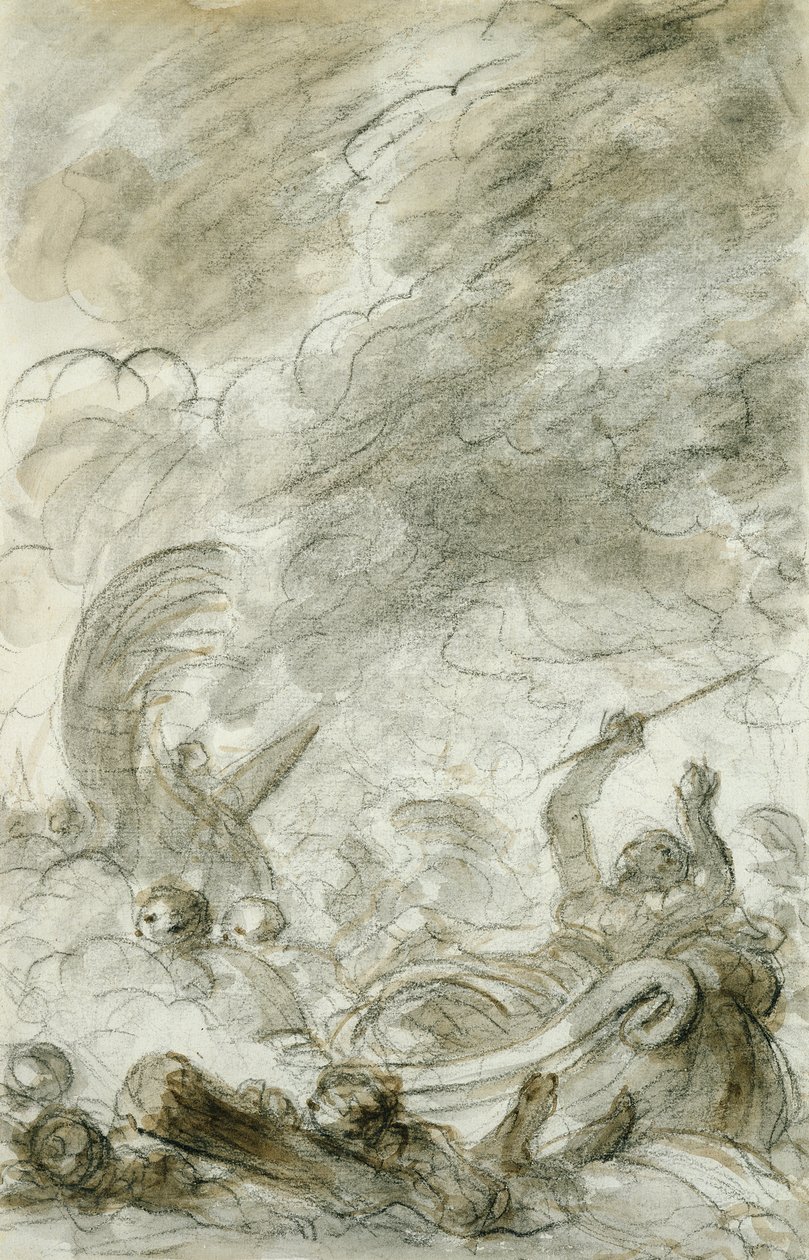 Alcina foge (caneta e tinta, giz e lava no papel) de Jean Honore Fragonard