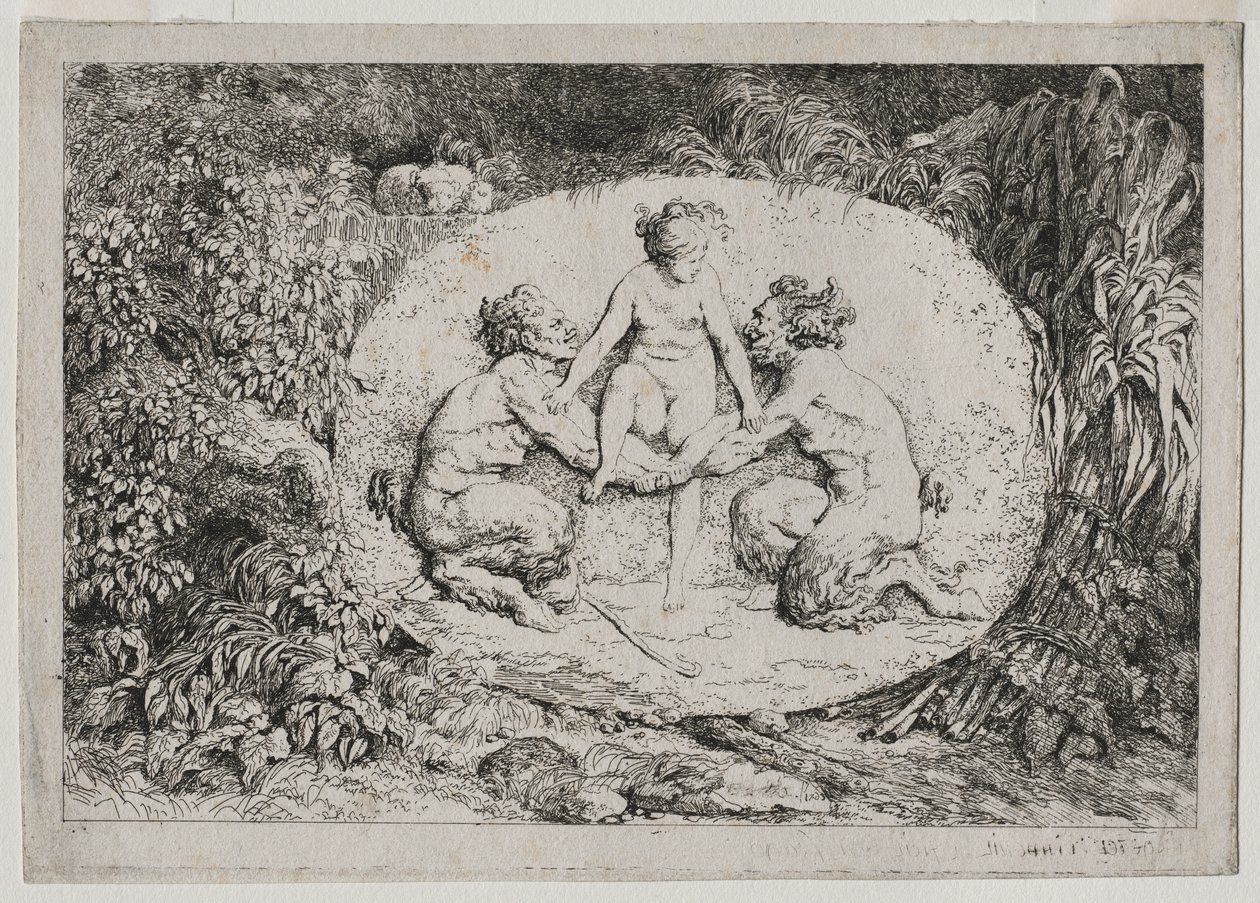 Bacchanales: Ninfa apoiada por dois sátiros de Jean Honore Fragonard