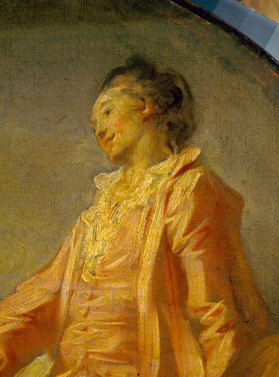 Detalhe de "O começo do modelo" Um jovem modelo tímido se atreveu a ser. Pintura de Jean Honore Fragonard (1732-1806). Paris. Museu Jacquemart Andre de Jean Honore Fragonard
