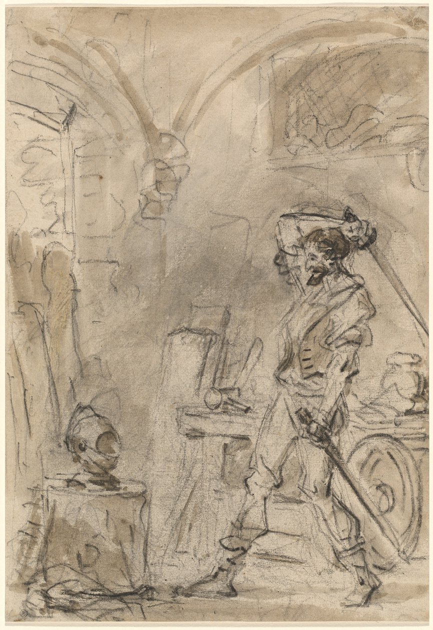 Dom Quixote prestes a golpear o capacete de Jean Honore Fragonard