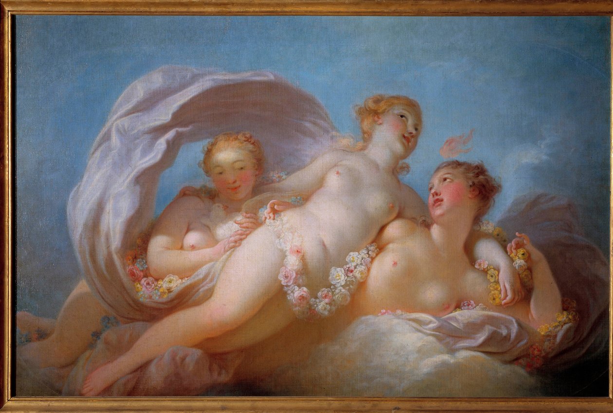 Les trois graces Pintura de Jean Honore Fragonard (1732-1806). Musee Fragonard do século XVIII, Grasse de Jean Honore Fragonard