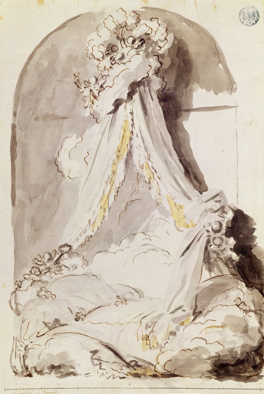 Cama dos Amantes (caneta e tinta no papel) de Jean Honore Fragonard
