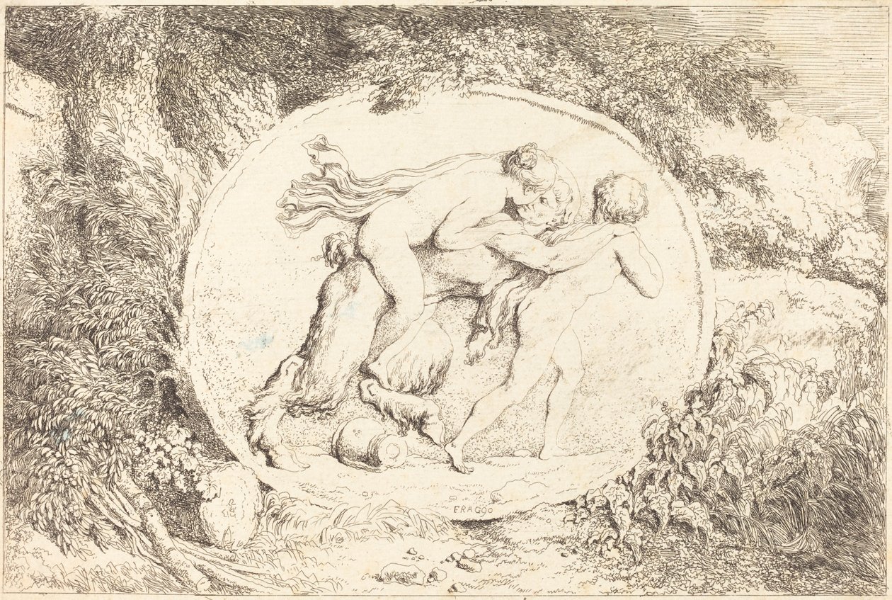 Ninfa montada em um sátiro (jovem montada em um sátiro) de Jean Honore Fragonard