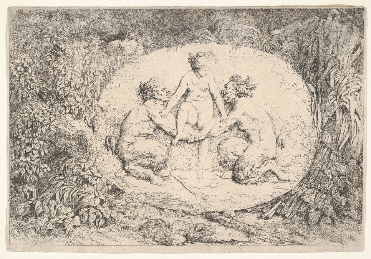 Ninfa apoiada por dois sátiros, 1763. de Jean Honore Fragonard