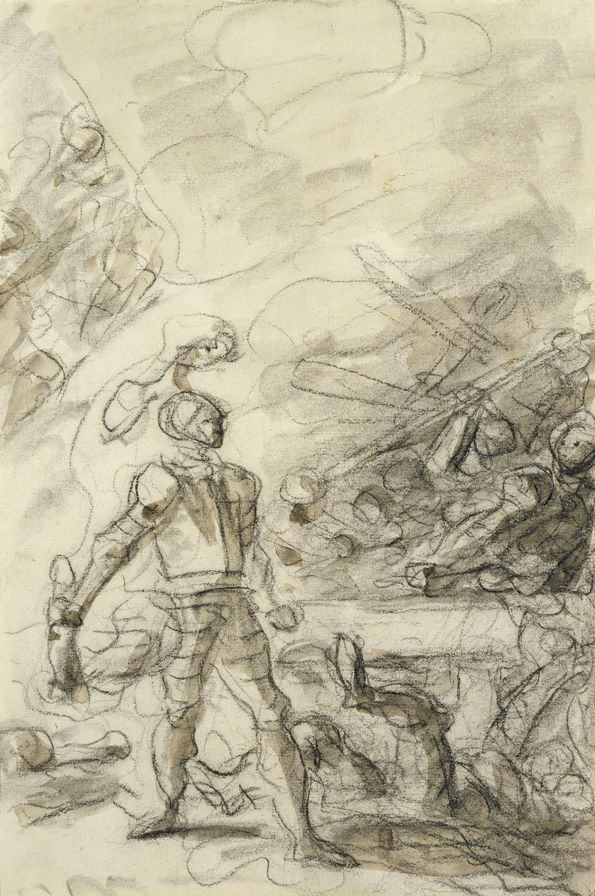 Orlando subjuga um bandido com uma marca de fogo (caneta e tinta, giz e papel) de Jean Honore Fragonard