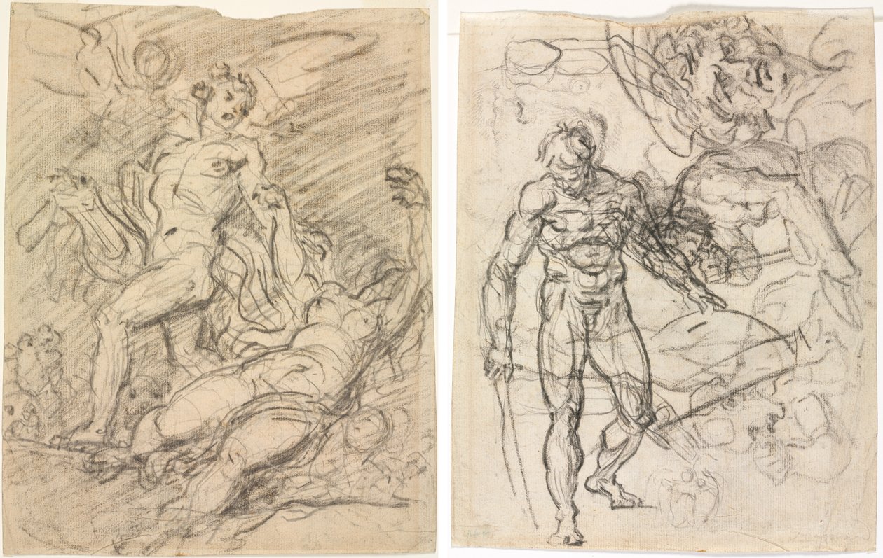 Orfeu e Eurídice (reto); Estudos de Figuras (verso) de Jean Honore Fragonard