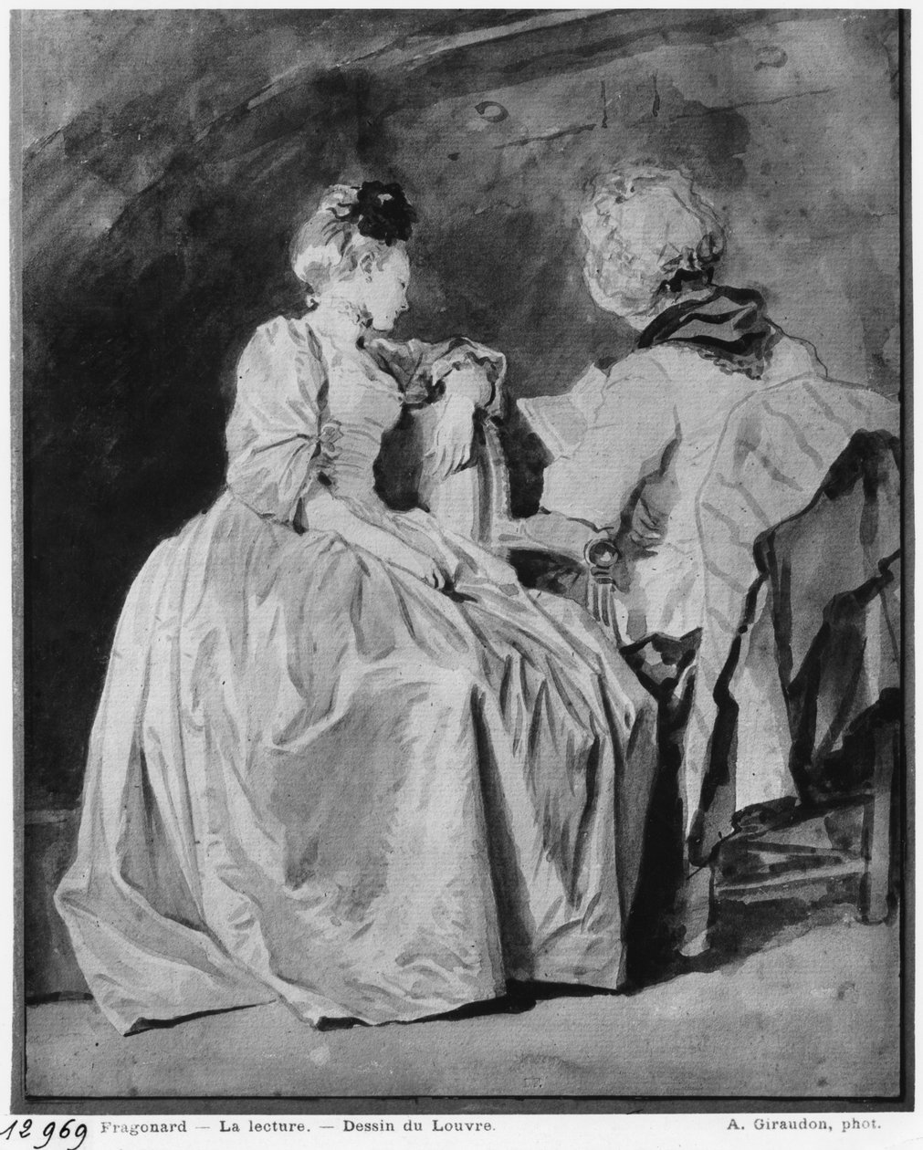 Leitura (lápis preto e bistre e lavar no papel) de Jean Honore Fragonard