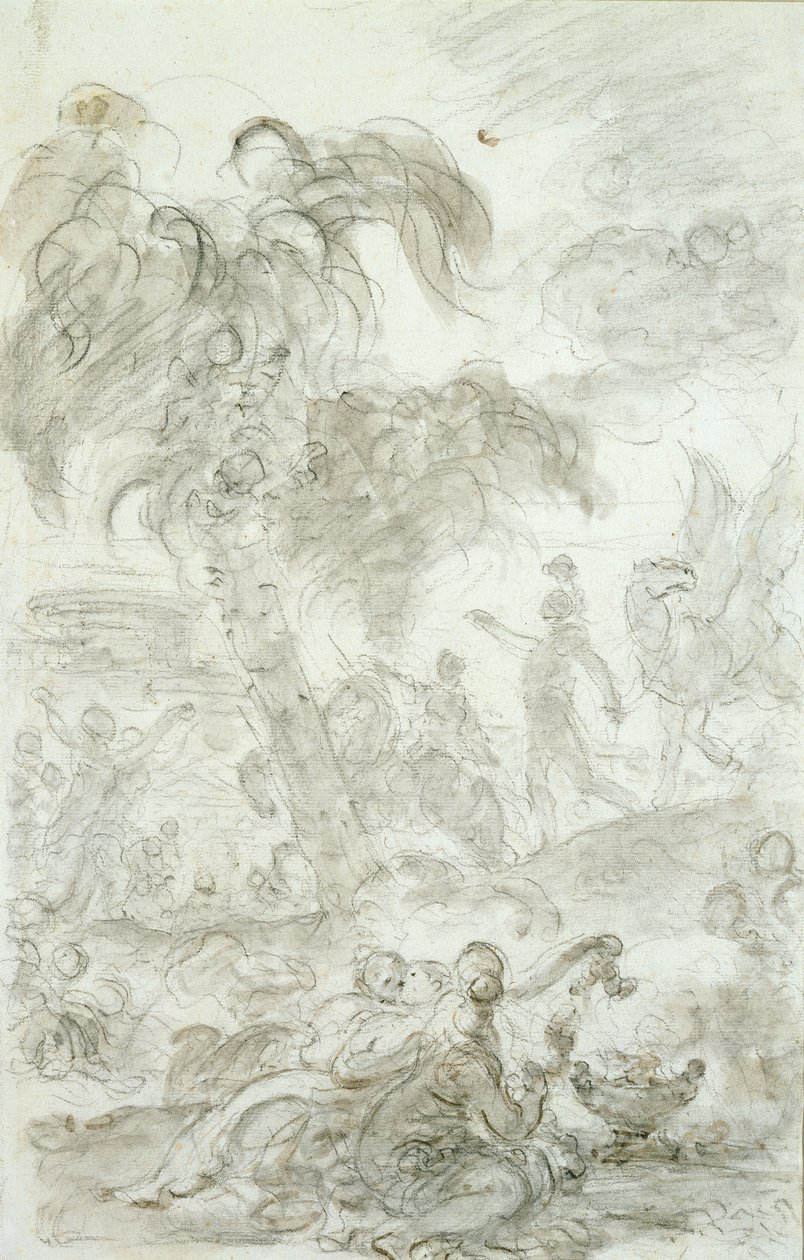 Ruggiero chega ao limiar do palácio de Alcina (caneta e tinta, giz e papel) de Jean Honore Fragonard