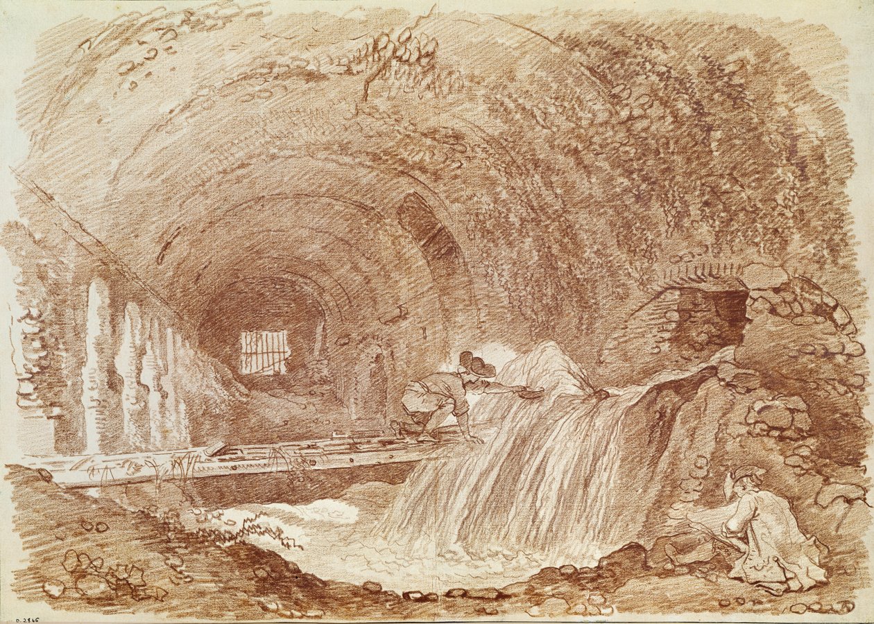 Estábulos de Mecenas no Tivoli (giz vermelho sobre papel) de Jean Honore Fragonard